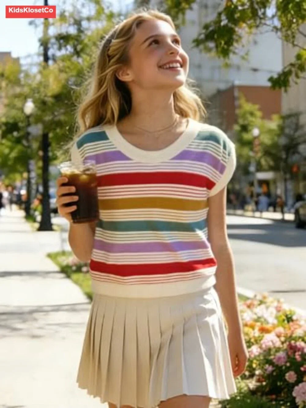 Girls Knit Sweater Vest Striped Cap Sleeve Tween Outfits School